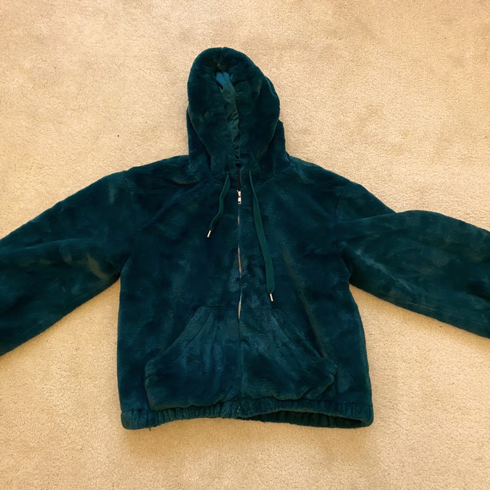 GREEN FUR TEDDY HOODIE Sz L